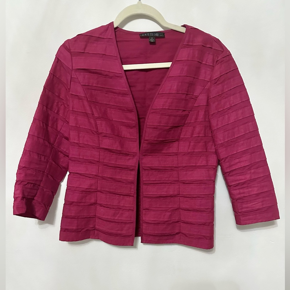 Lafayette 148 linen outer shell striped bandage fuschia blazer